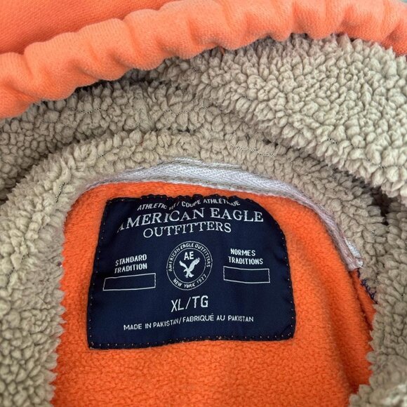 VTG American Eagle Hoodie Mens XL Orange Y2K Spell Out Heavyweight - Picture 8 of 8